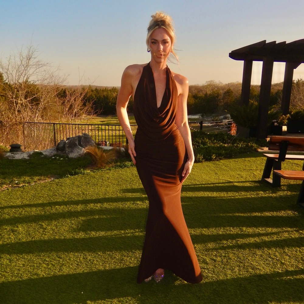 Elegant Brown Halter Dress